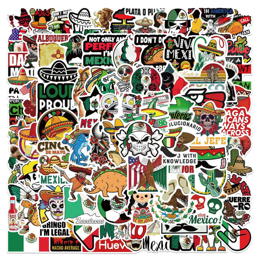 100 Mexican Flag Stickers Waterproof Vinyl Decals