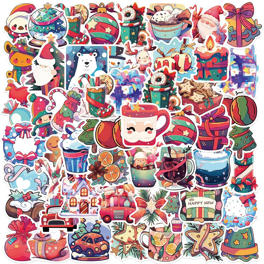 10/30/50PCS Cute Christmas Cartoon Stickers Santa Claus Decals Toys DIY Skateboard Fridge Phone Funny Waterproof Graffiti Gift