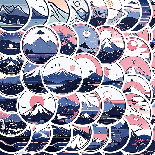 Cartoon Mountain Landscape Aesthetic Stickers Waterproof for Laptop Luggage Phone Guitar Car 10/30/50pcs