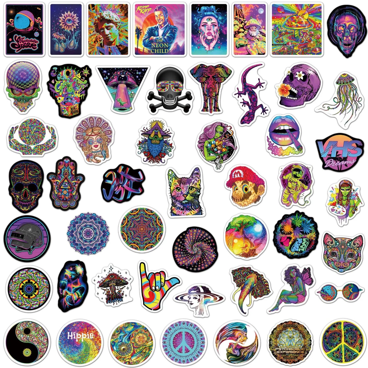 50pcs Hippy Psychedelic Graffiti Stickers Pack Phone Case Ipad Motorcycle DIY Sticker Scrapbooking Supplies Journal Accessories