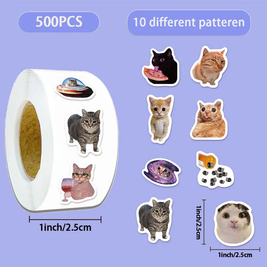 500Pcs Funny Cat Meme Stickers Waterproof DIY Decor