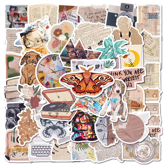 Vintage Newspaper Stickers Set: Aesthetic PVC Decor