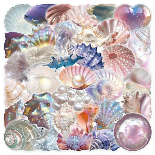 50Pcs Cute Shell Stickers: Waterproof Vinyl Decals