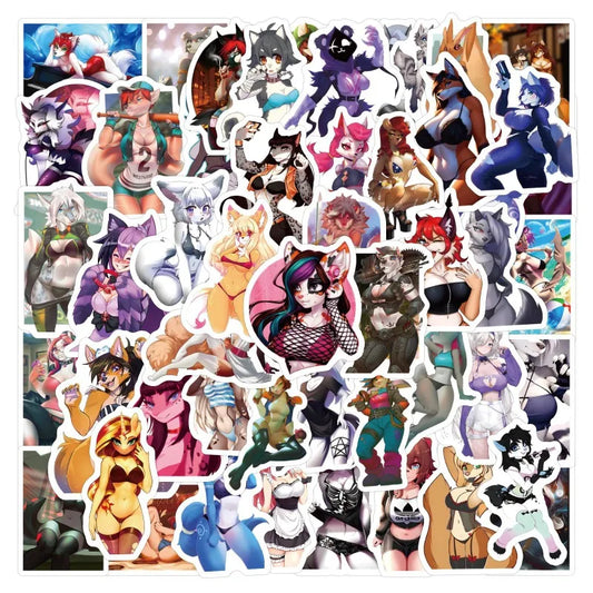 60pcs Sexy Furry Stickers for Laptop, Phone, Car, Scooter, Water Bottle, Suitcase, Stationery, Refrigerator