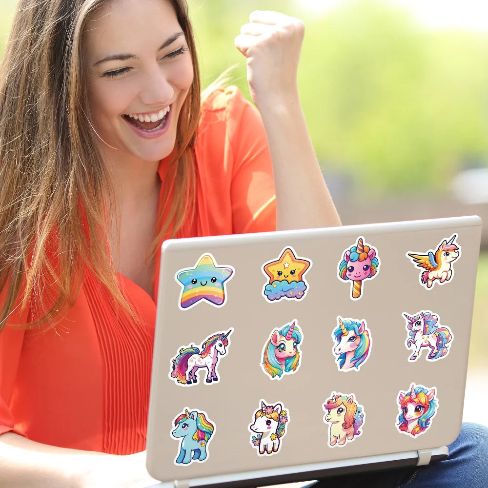 10/50Pcs Cute Cartoon Horse Stickers for Laptop Luggage Phone Car Scooter Funny Vinyl Decal for Kids Girl Children Gift