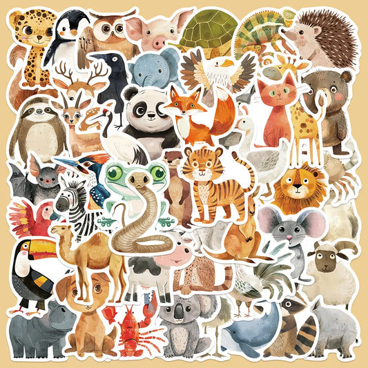 50pcs Cute Cartoon Animal Stickers for Helmet, Wall, Desktop Decoration