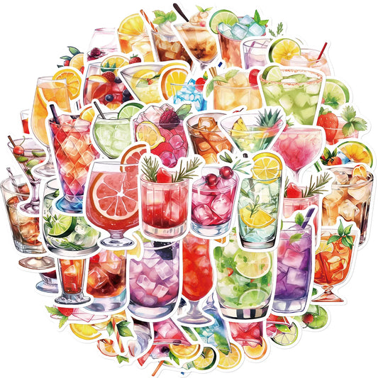Watercolor Cocktail Glass Stickers Decal Set (10/30/50Pcs) for Laptop, Motorcycle, Luggage, Snowboard, Fridge, Car