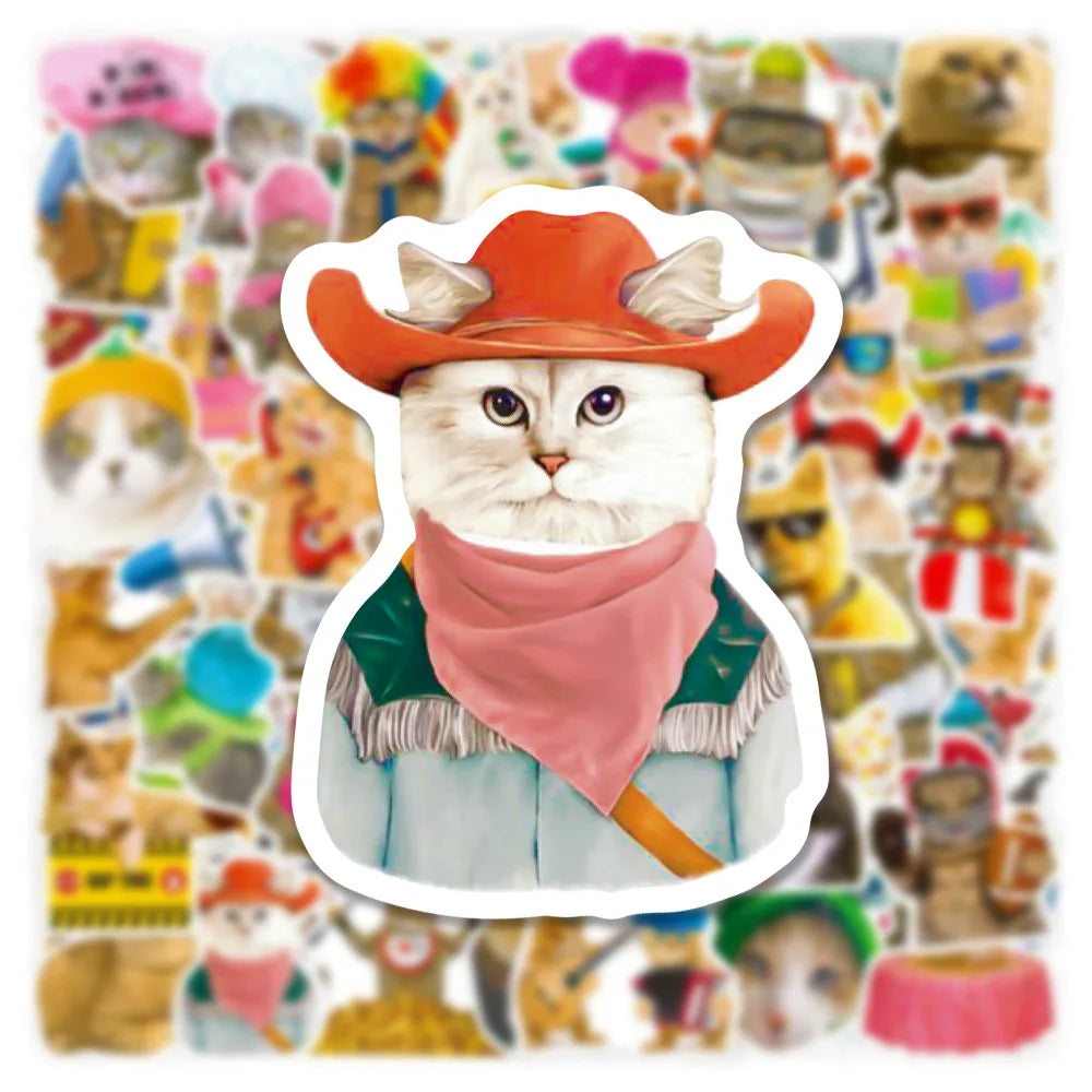 10/30/50PCS Funny Cartoon Cats Stickers Cute Animals Decals DIY Waterproof Laptop Phone Notebook Suitcase Stationary Kids Toys