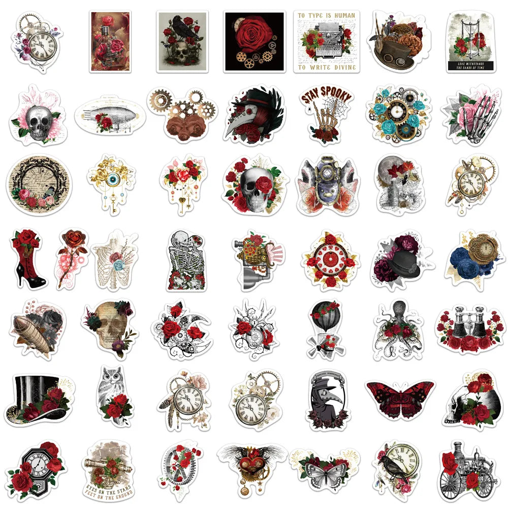 10/50Pcs Punk Rose Stickers Gothic Retro Fashion Cool Girls Stickers For DIY Guitar Laptop Luggage Skateboard Bike Car