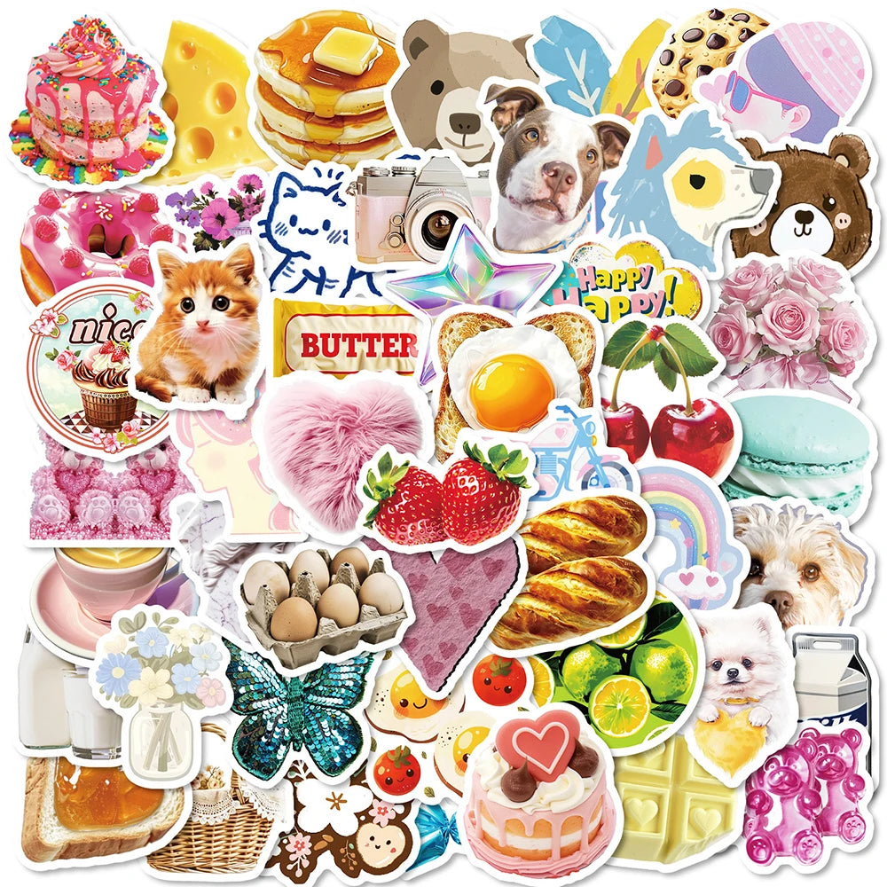 10/30/50PCS Ins Style Girls Cartoon Stickers Cute Dessert Animals Graffiti Decoration DIY Phone Notebook Fridge Suitcase Decals