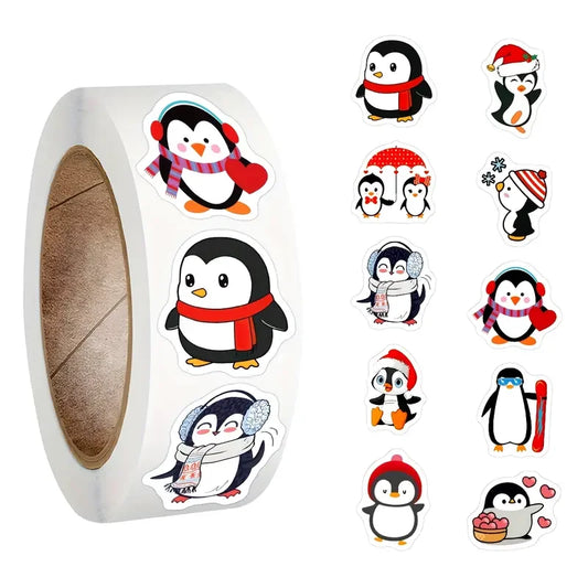 Penguin Christmas Stickers: 100-500pcs Gift Labels