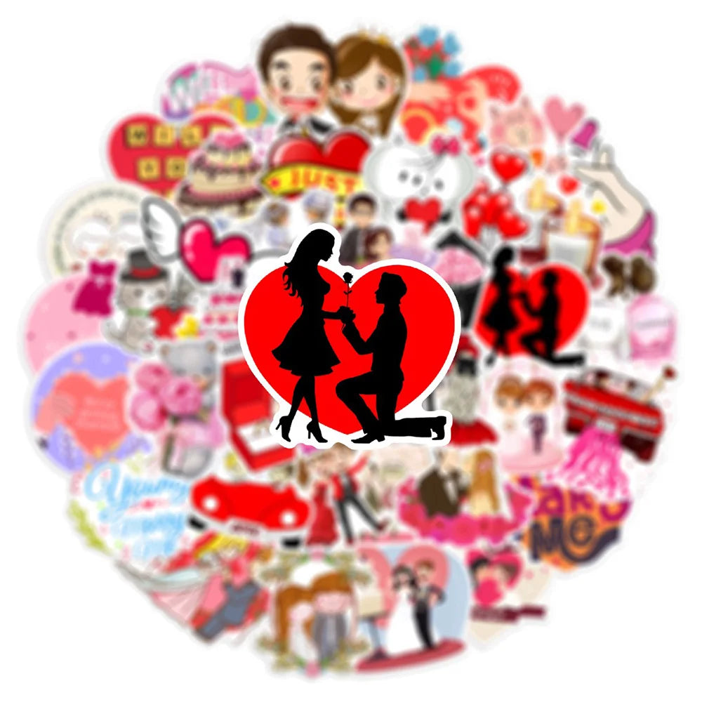 10/30/50PCS New Wedding Proposal Love Cartoon Stickers DIY Laptop Luggage Skateboard Graffiti Decals Fun for Kid Toys Gift