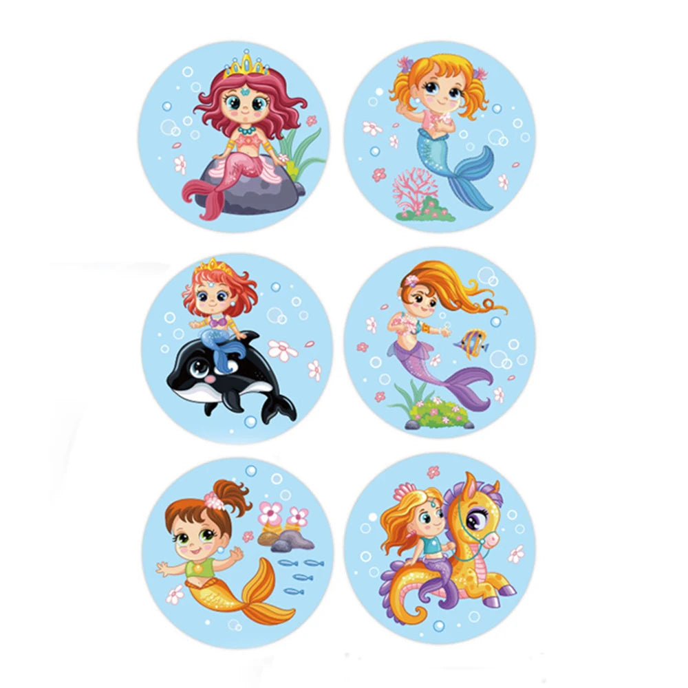 100-500pcs Cartoon Mermaid Round Sticker Label Scrapbook Envelope Seal Scrapbooking School Teacher Gift for Kids Reward Stickers