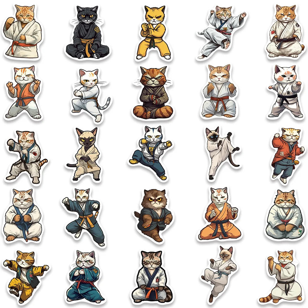 50pcs Cool Cartoon kungfu Cats Stickers Kids Toy DIY Waterproof Graffiti For Luggage Laptop Guitar Phone Car Decals