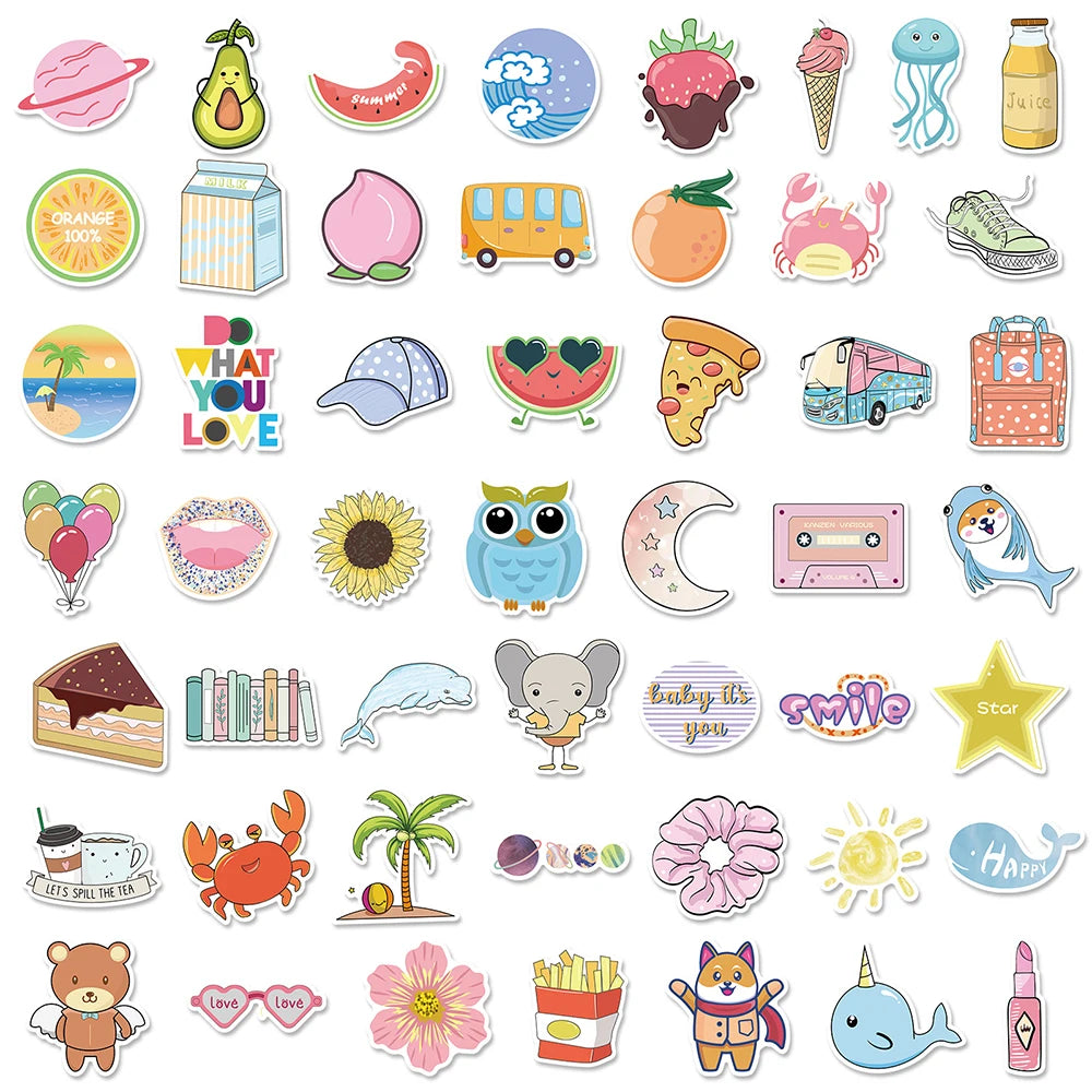 10/30/50/100PCS VSCO Cartoon Stickers For Girls Cute Decals DIY Notebook Phone Motorcycle Bicycle Laptop Suitable Trendy Sticker