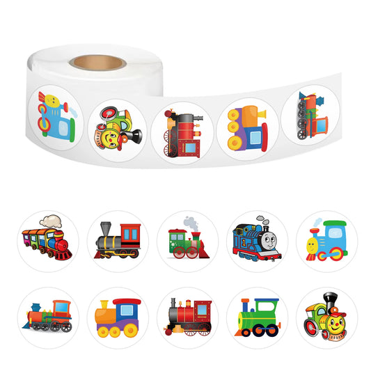 100-500pcs Kids Stickers Train Birthday Party Sticker Traffic Round Reward Sticker For Boys Girls Gift Label Stationery