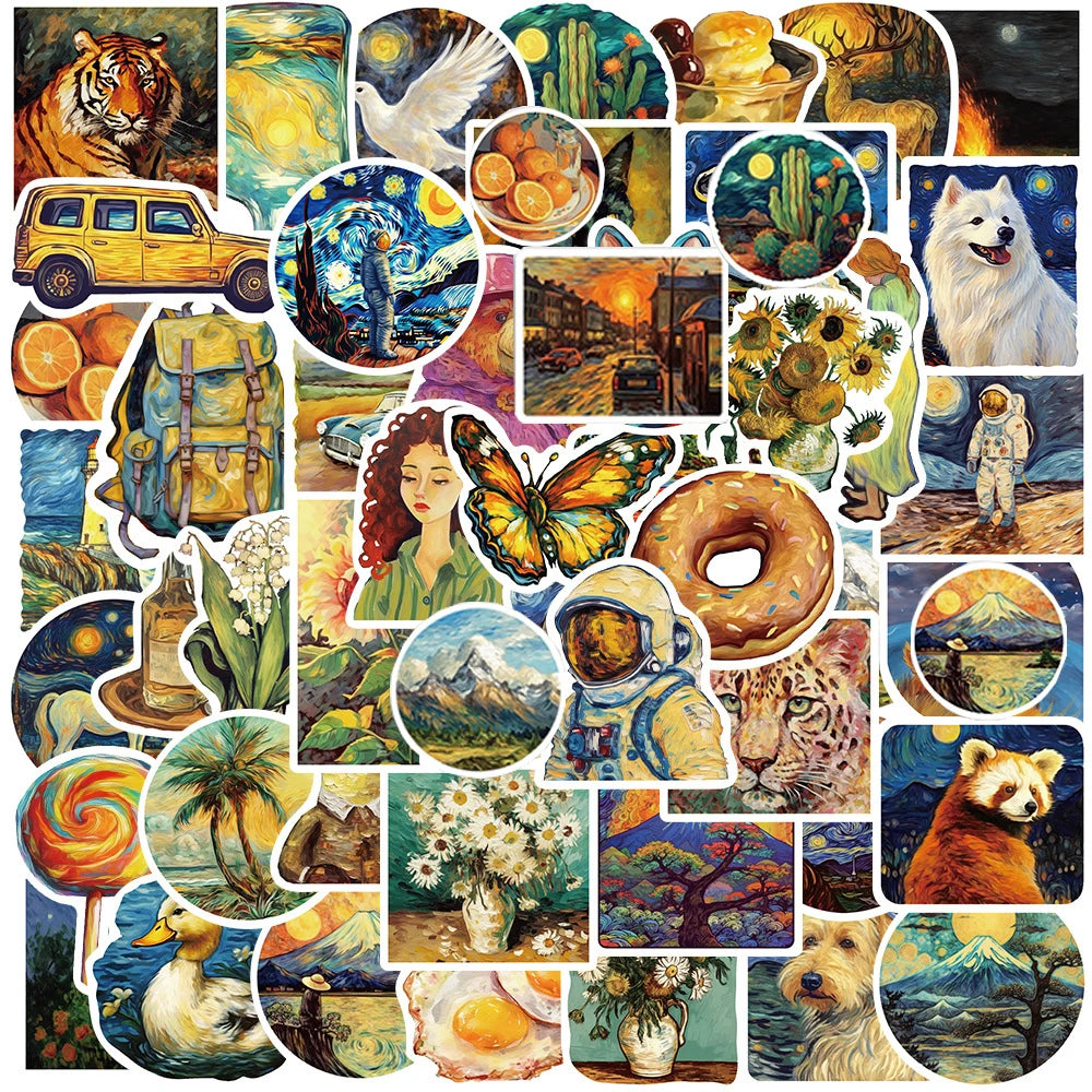 Oil Painting Cartoon Stickers - Laptop, Car, Phone, Suitcase Decoration (10/30/50pcs)