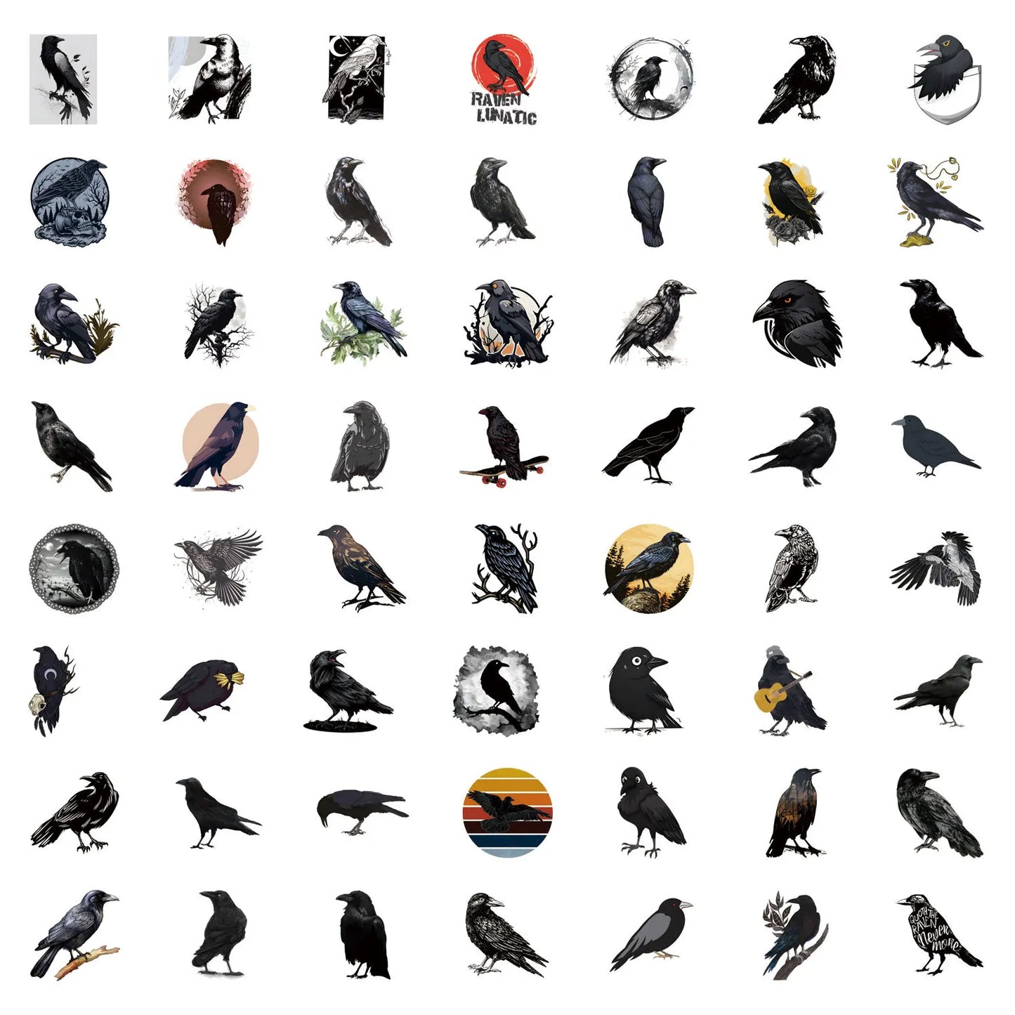 10/30/55PCS Black Crow Cartoon Stickers Cool Animal Graffiti Sticker Kids Toy Decal DIY Luggage Laptop Phone Car Bike Skateboard