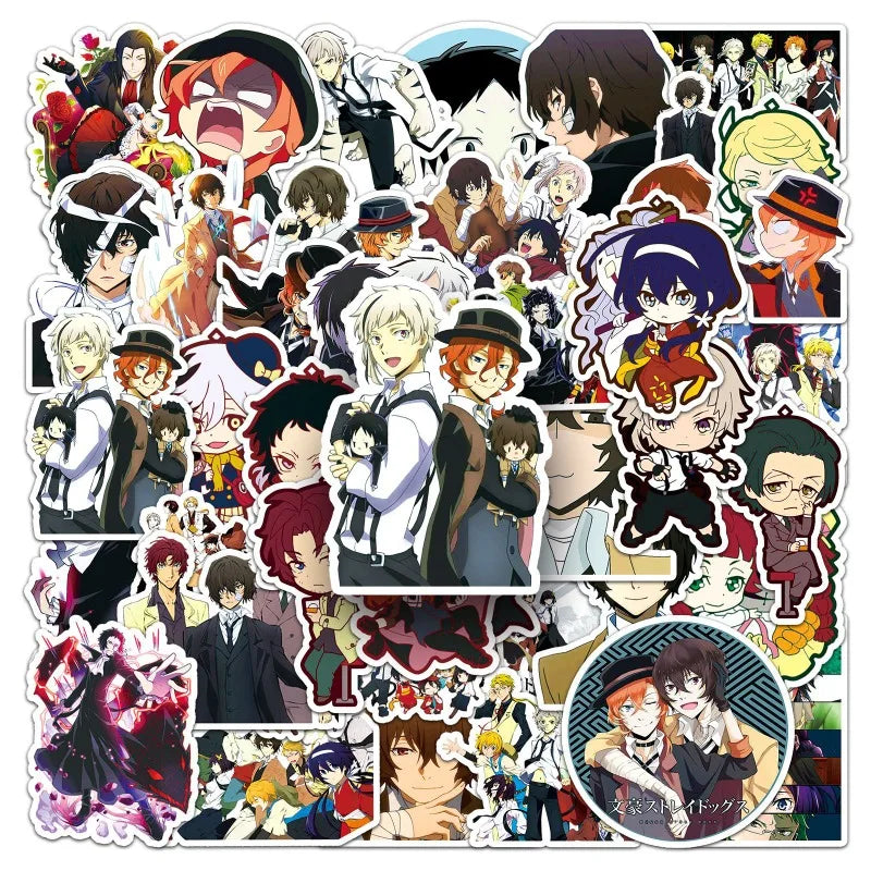 50PCS Bungo Stray Dogs Anime Stickers for Laptop, Phone, Suitcase, Water Bottle, Car, Scooter, Stationery