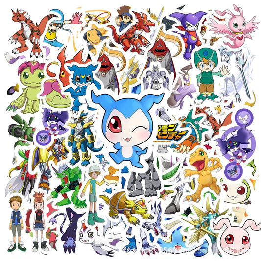 50pcs Digital Monster Anime Stickers for Luggage, Water Cup, Phone, Laptop, Scooter, Refrigerator