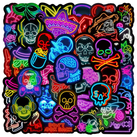 50PCS Neon Skull Stickers Gothic Waterproof Graffiti