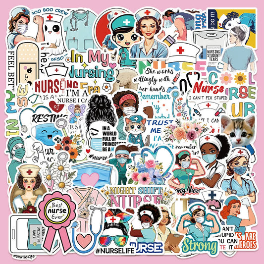 50Pcs Cartoon Doctor Nurse Stickers for Helmet Wall DIY Decoration