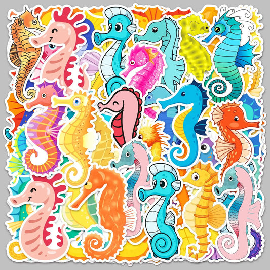 50pcs Cute Seahorse Graffiti Stickers for Helmet, Wall, DIY Decoration