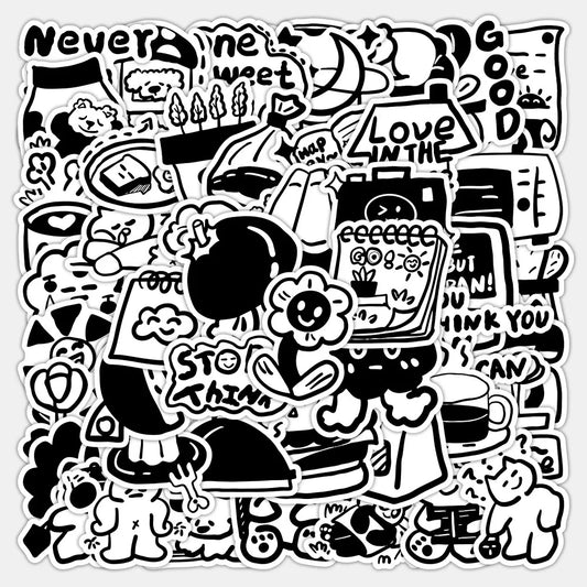 Black White Cartoon Stickers 10/30/60pcs Cute Decals DIY Scrapbook Phone Laptop Fridge Graffiti