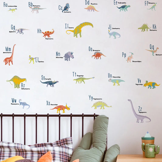 Dinosaur Alphabet Watercolor Wall Stickers for Kids Room