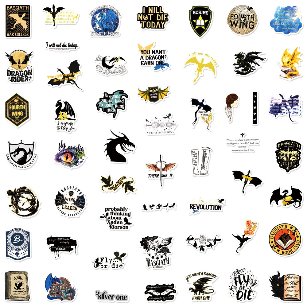 10/30/50pcs Fantasy Fourth Wing Novel Graffiti Stickers Cartoon Decals Laptop Fridge Skateboard Car Phone Waterproof Sticker Toy