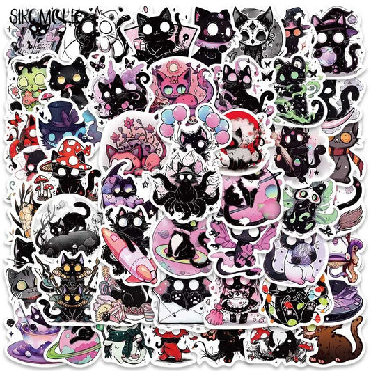 Cartoon Black Cat Stickers Pack - Scary Soul Graffiti for Luggage, Guitar, Fridge, Laptop