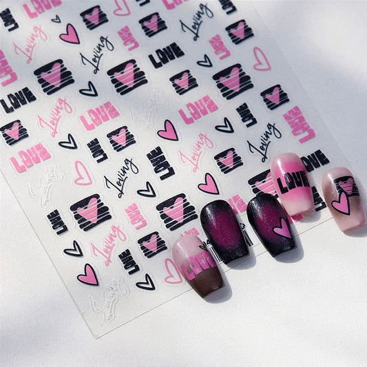 Y2K Love Heart Graffiti Nail Art Stickers Decals