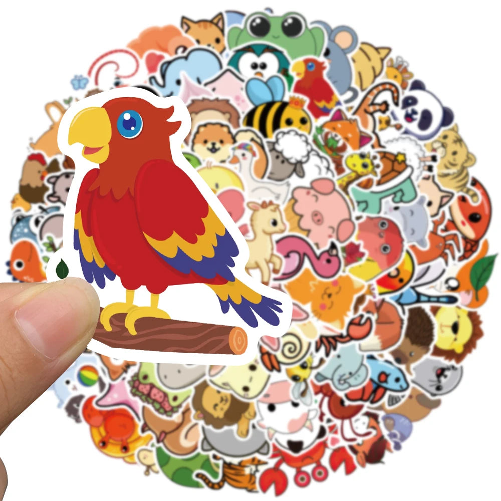 50/100pcs Cute Cartoon Animals Sticker Pack Kids Toy Waterproof Graffiti For Laptop Guitar Phone Bicycle Car Decals