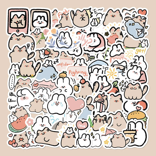 50pcs Cute Cat Bunny Stickers for Helmets, Walls, DIY Decoration Wholesale
