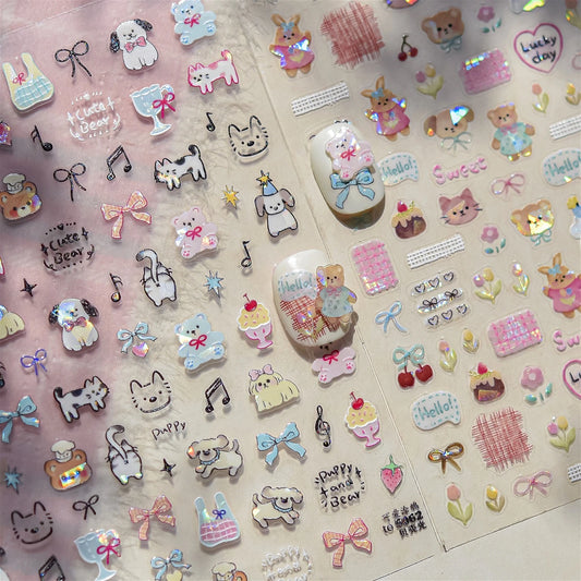Graffiti Animal Nail Art Stickers: Cats, Dogs, Stars, Cherries