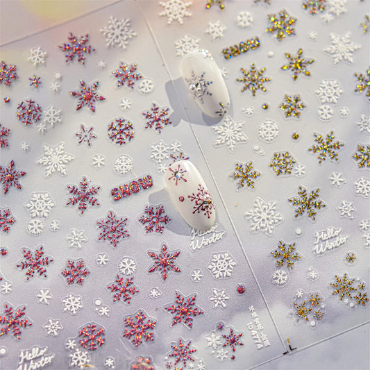 Winter Snowflake Nail Art Stickers Rhinestone Decals