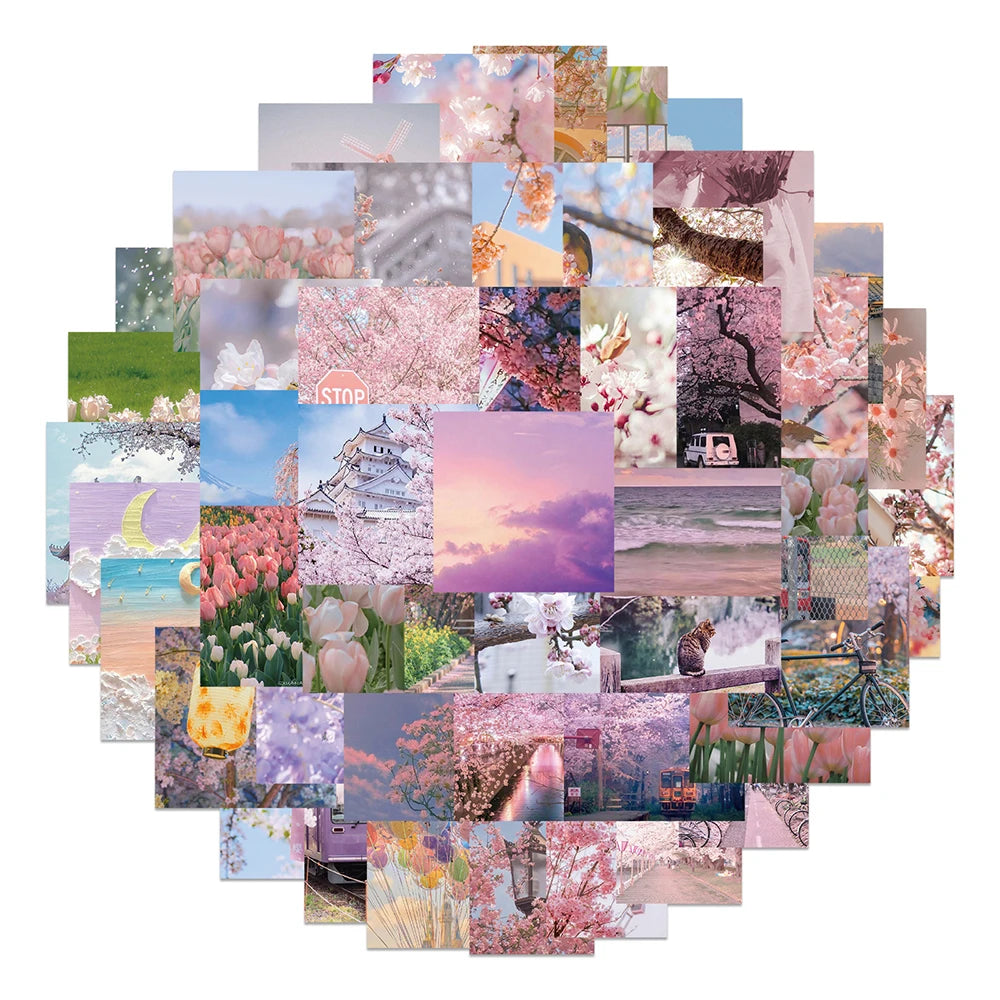 Romantic Cherry Blossom Stickers - 10/30/65pcs Aesthetic Decals for Luggage, Laptop, Phone, Suitcase, Car, DIY