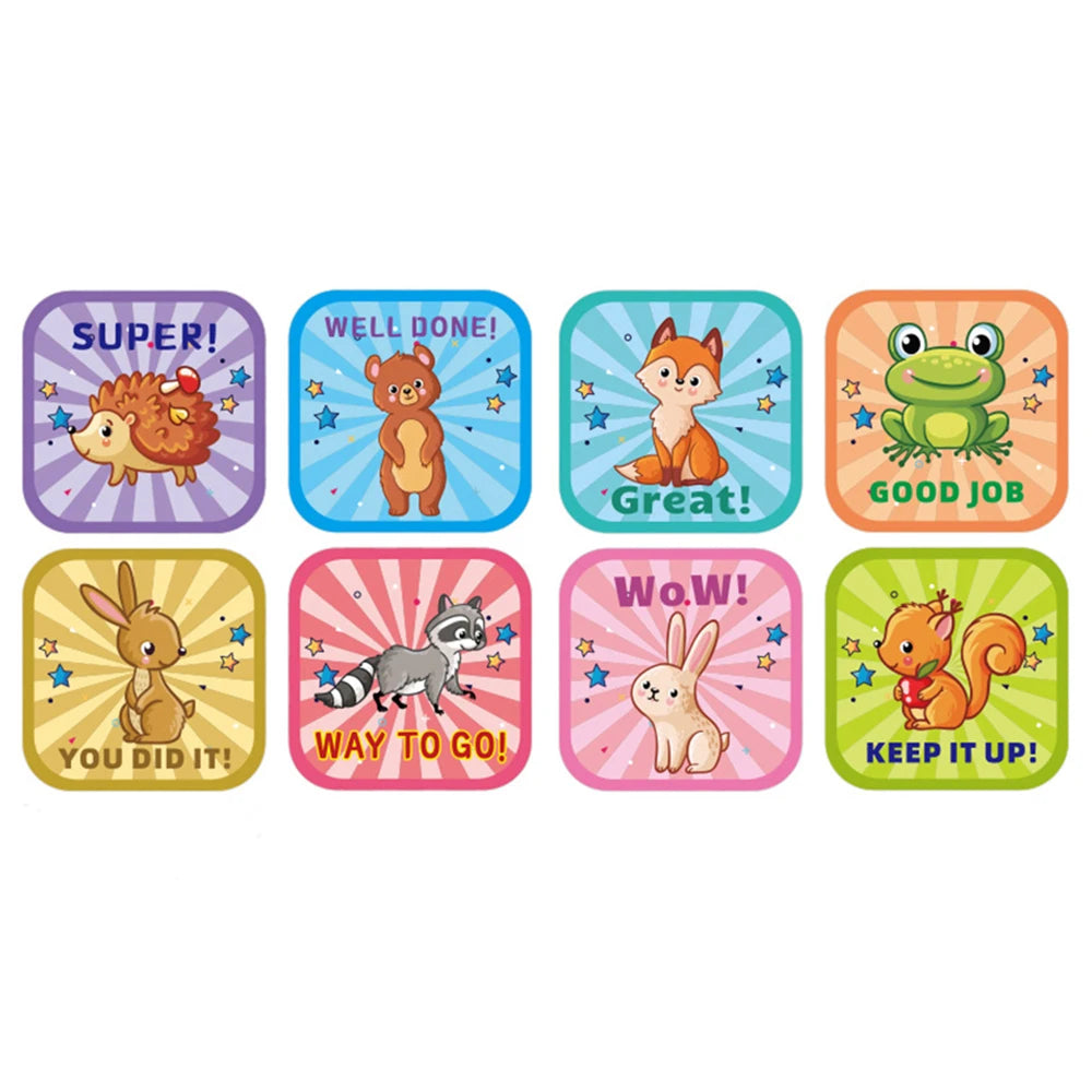 50-300pcs Reward Stickers Cartoon Animal Sealed Packaging Decoration Label Stickers School Teacher Kids Stationery Sticker