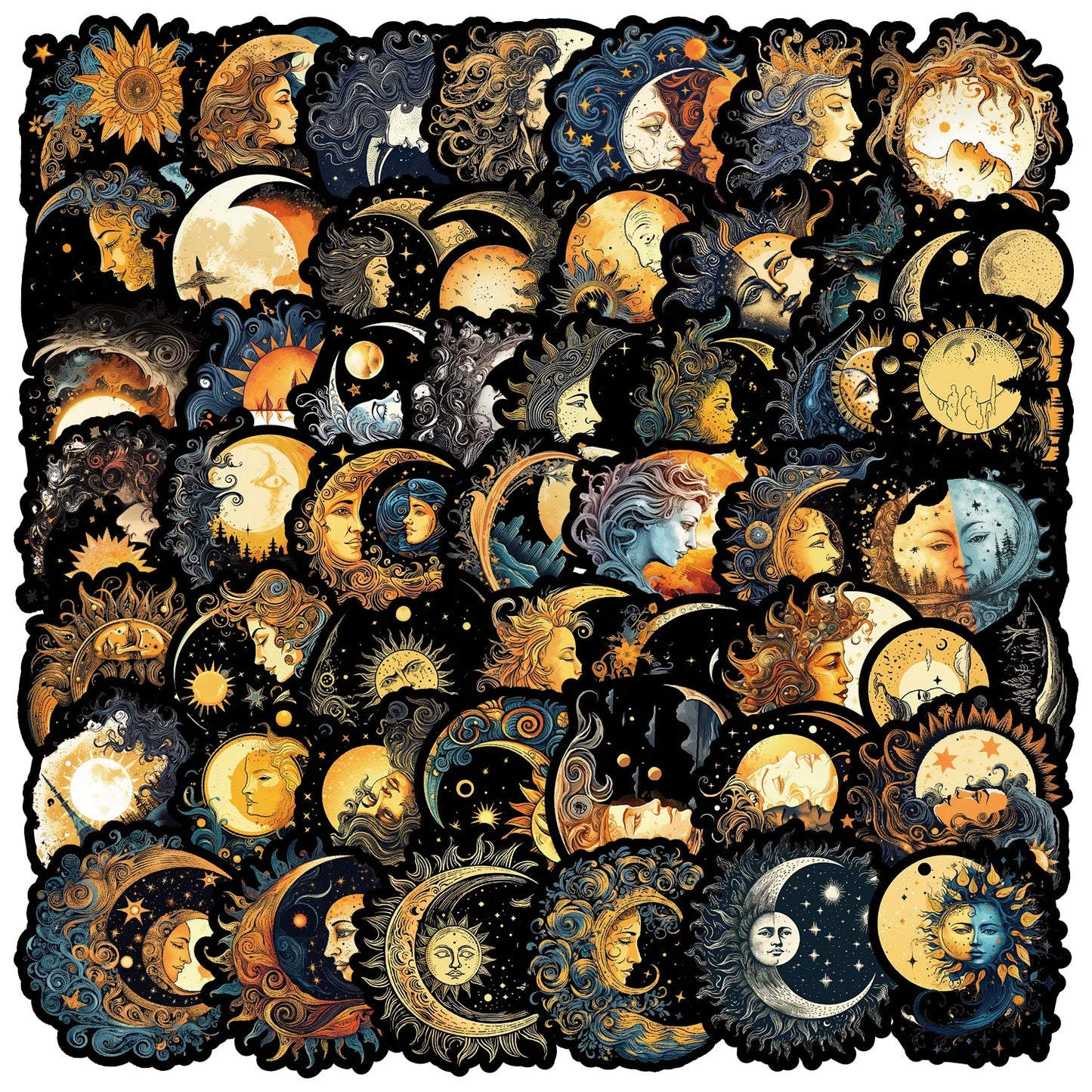 Sun and Moon Goddess Stickers - 10/30/50PCS for Phone, Laptop, Luggage, Skateboard, DIY Gift