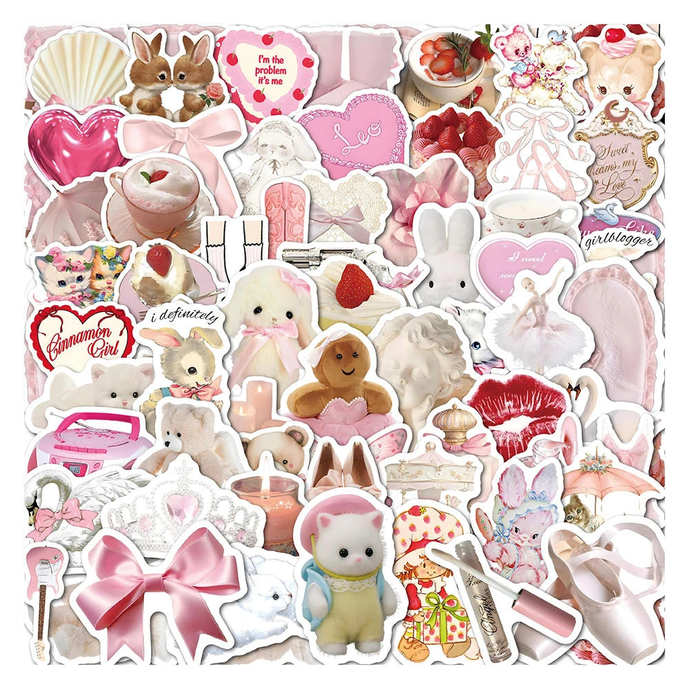 10/30/50PCS Cartoon Aesthetics Pink Stickers Cute Ins Style Decals DIY Decoration Notebook Phone Bike Laptop Fridge Luggage Toys