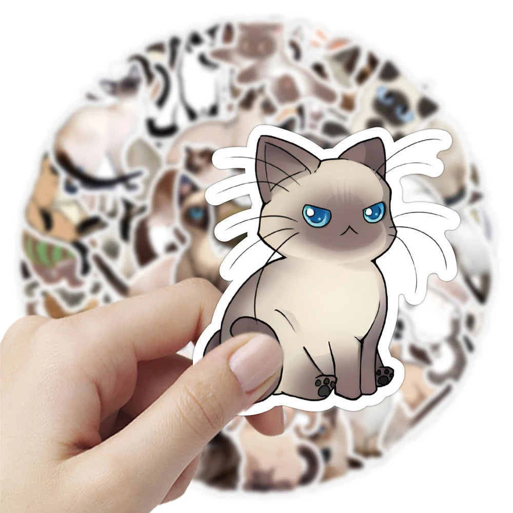 10/30/50pcs Cute Cartoon Siamese Cat Graffiti Stickers Decals Kids Toys Laptop Guitar Fridge Notebook Wall Waterproof Sticker