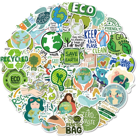Green Ecology Stickers - 10/30/50pcs Waterproof Environmental Cartoon Decals for Notebook, Wall, Phone