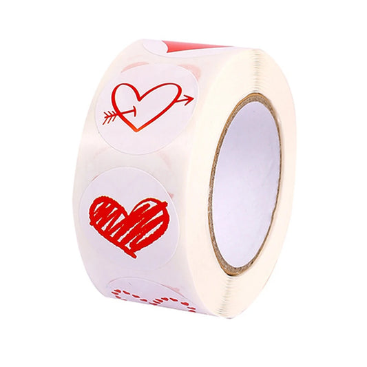 Red Heart Stickers 1" Valentine's Day 100-500pcs