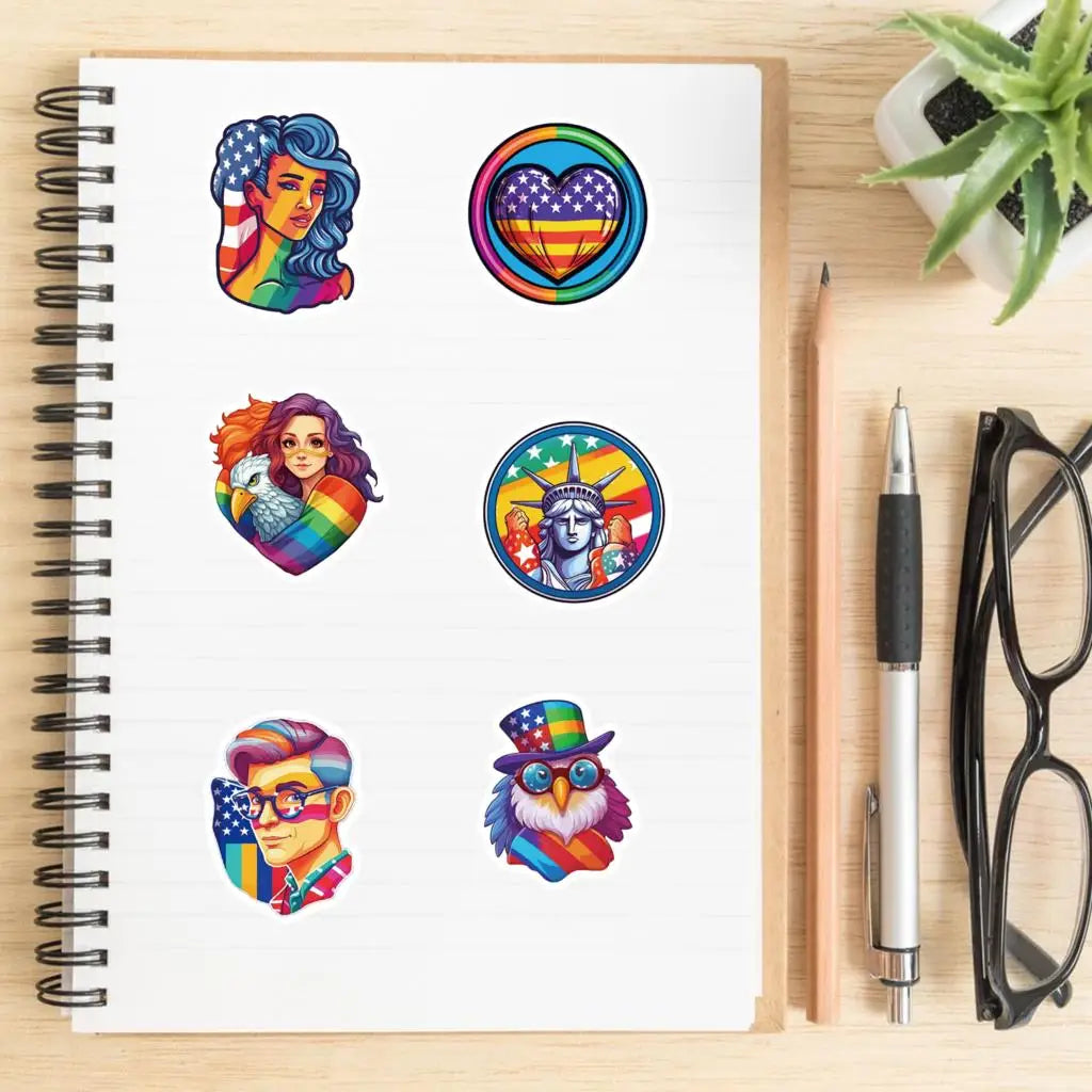 10/25/50PCS Cartoon Colorful Independence Day Colorful Graffiti Sticker Waterproof DIY Luggage Laptop Helmet Bottle Skateboard