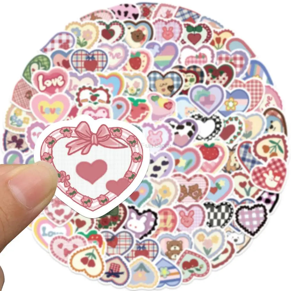 100PCS Cartoon Love Heart Sticker Heart Shape DIY Scrapbook Gift Packaging Party Wedding Valentine's Day Stationery Decal