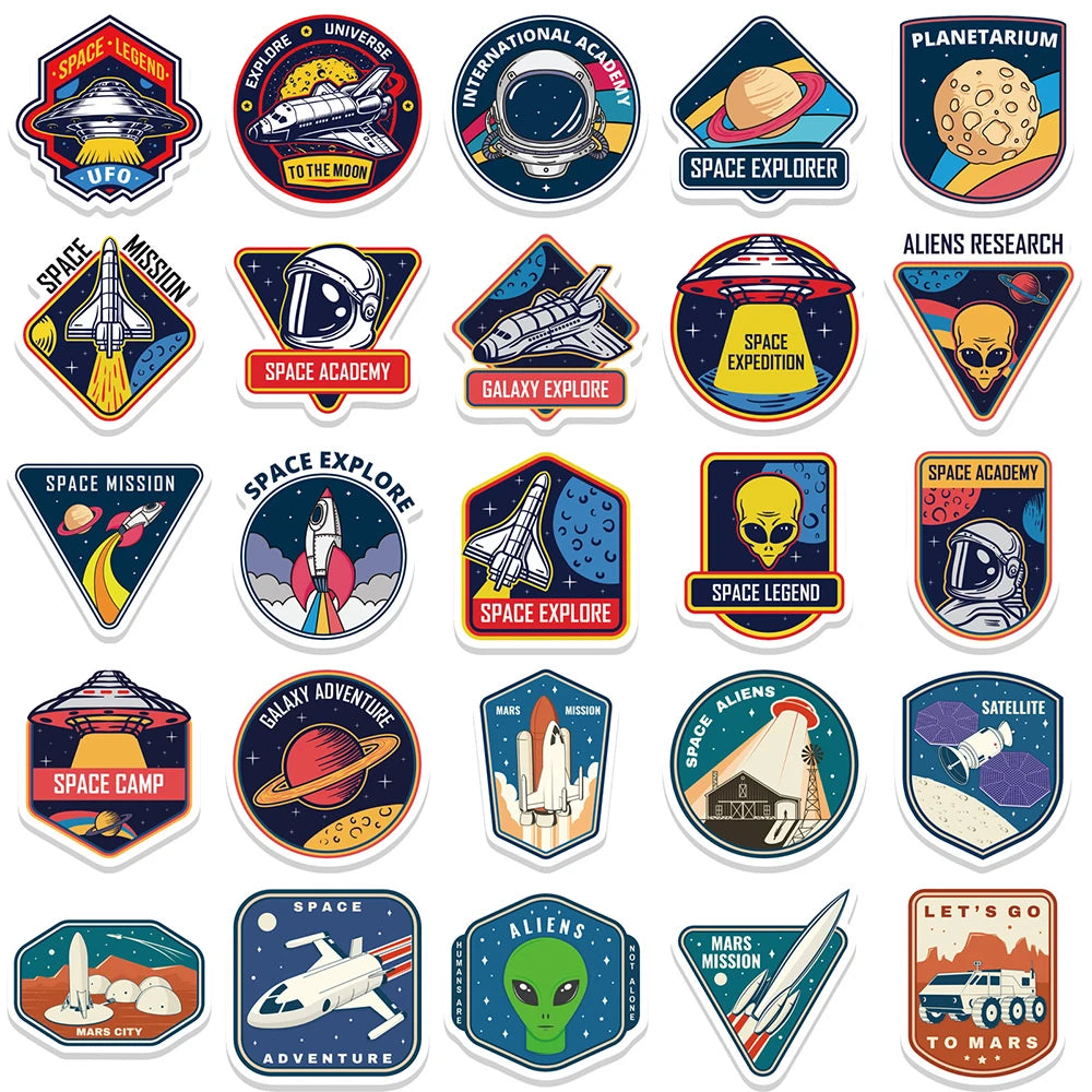 10/30/52PCS Outer Space Astronaut Cartoon Stickers Cute Airplane UFO Decals Kids Toy DIY Bike Phone Scrapbook Helmet Decoration