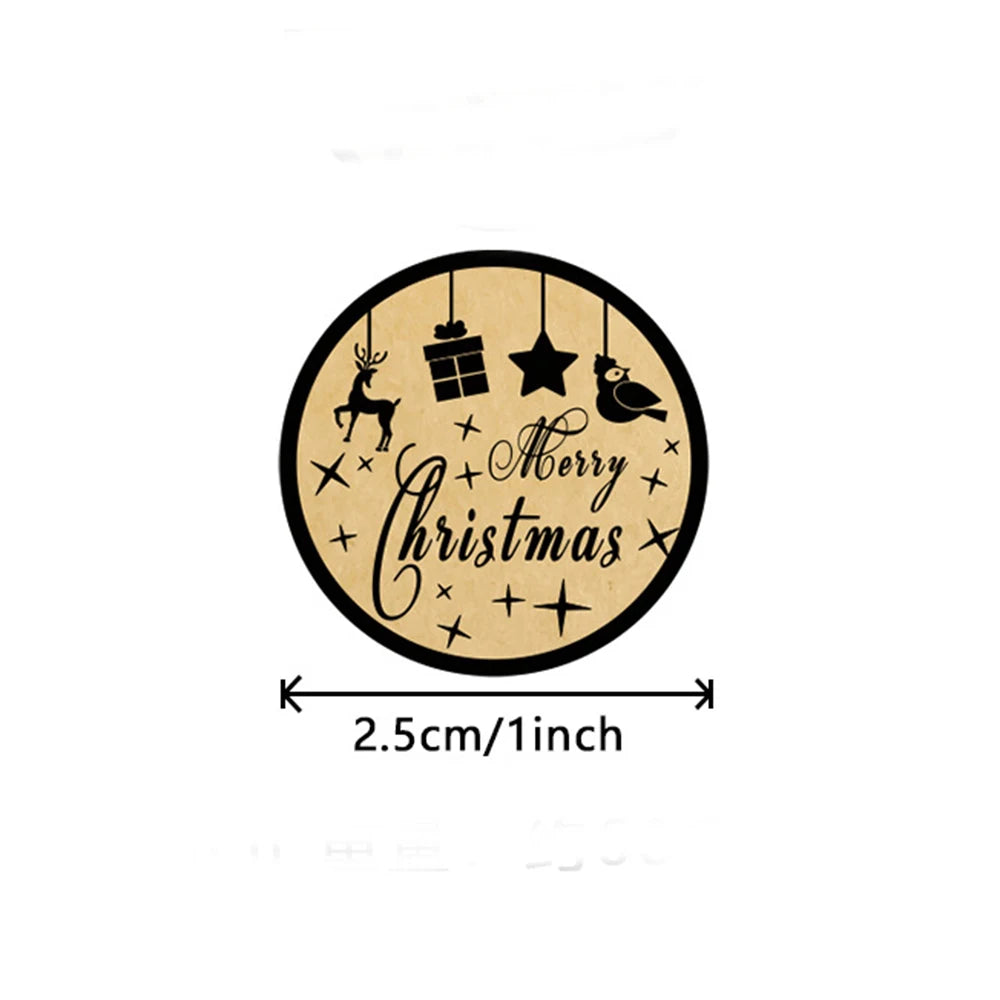 100-500pcs Brown Merry Christmas kraft paper Stickers Holiday Sticker Decor Party bake Envelope business Seal Label