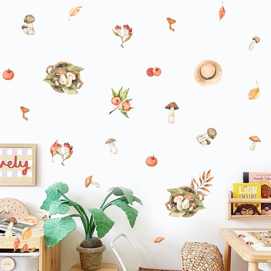 Cartoon Mushroom Watercolor Nursery Wall Decals Kids Room Decor