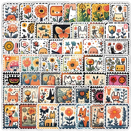 50pcs Cute Animal & Plant Stickers for Helmet, Wall, DIY Decor