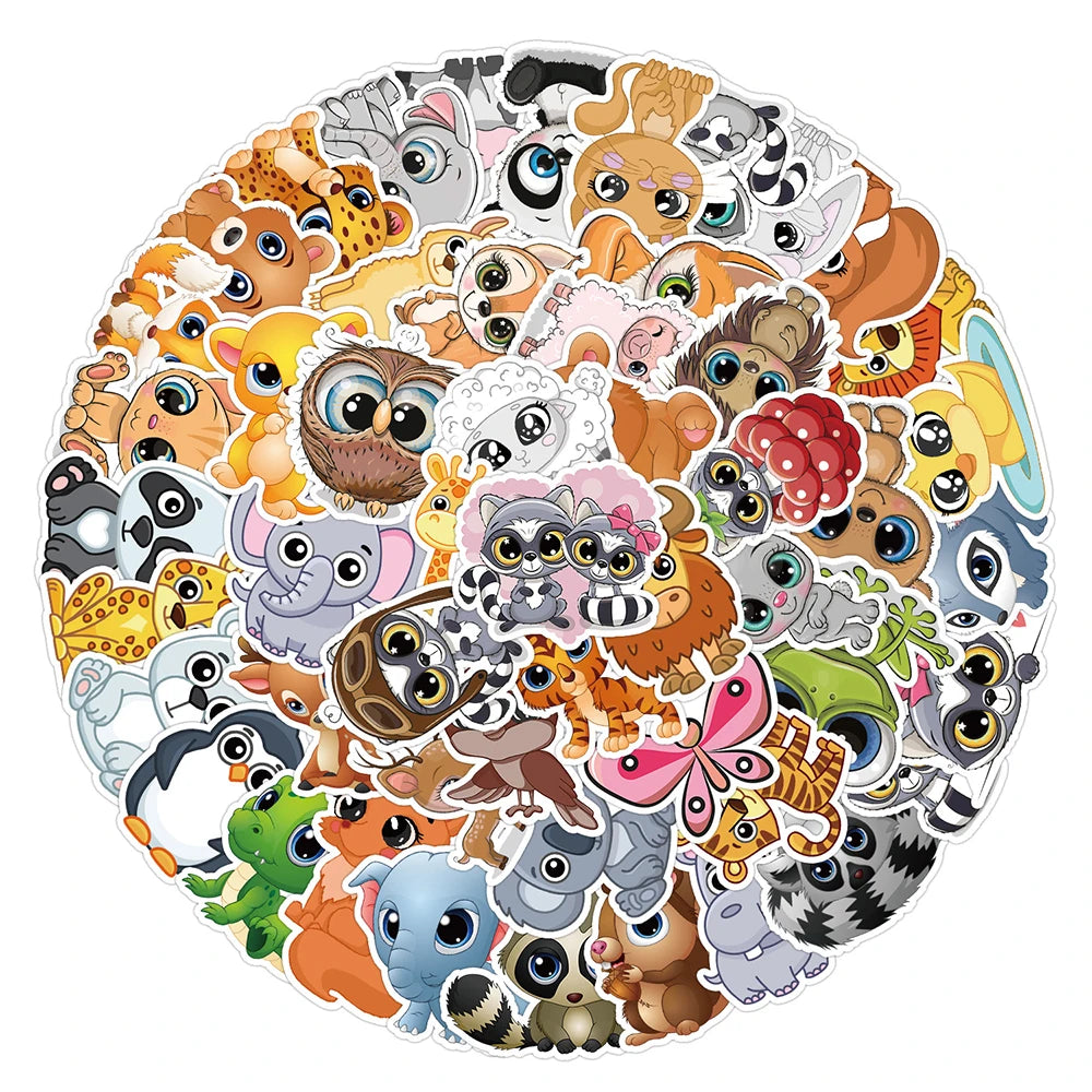 10/30/50PCS Cute Big Eyes Animals Sticker Cartoon Kawaii Decals Gift For Kids Laptop Notebook Guitar Phone Suitcase Car DIY Toys